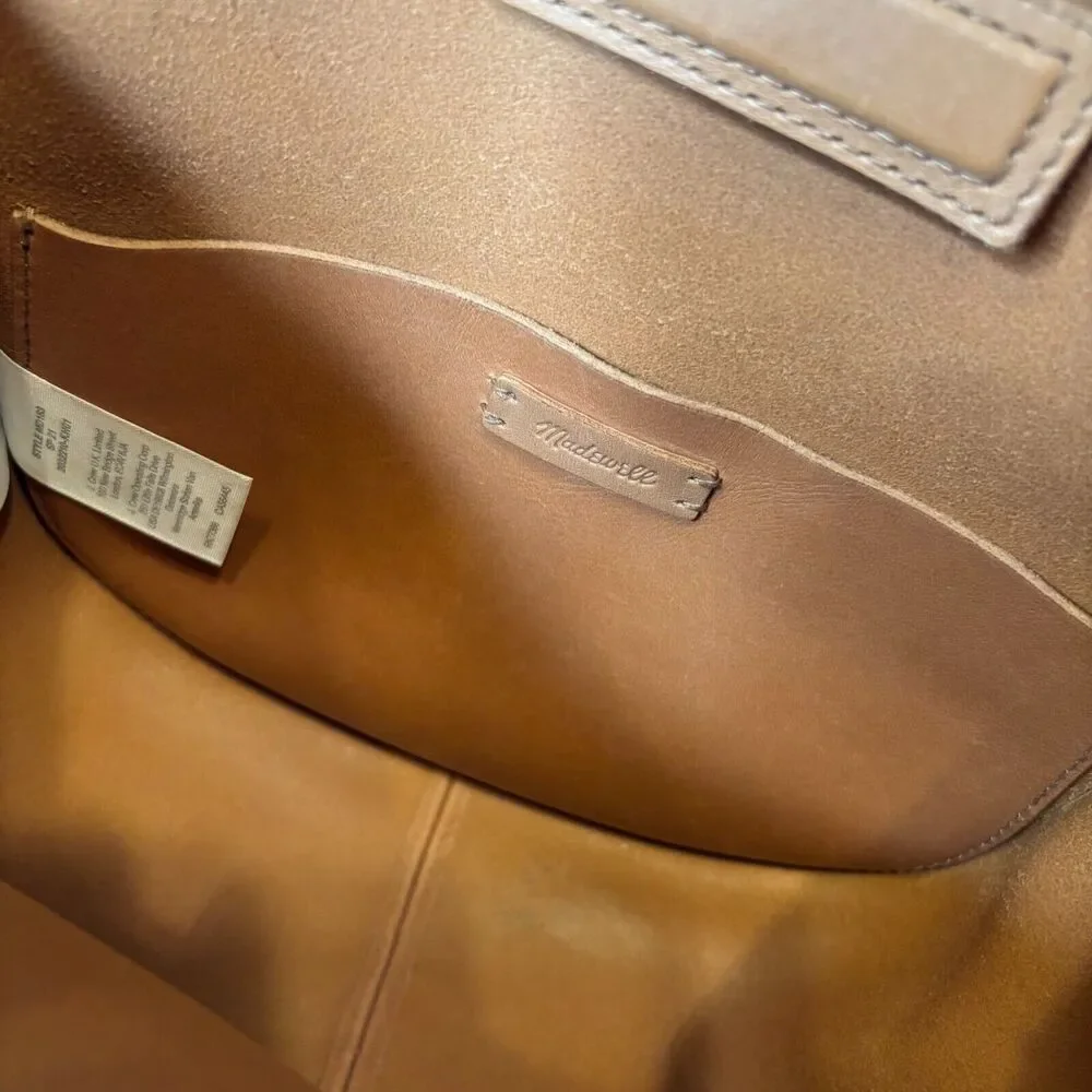 Madewell Brown Tan Leather Snakeskin Detail Double Handle‎ Satchel Crossbody Bag